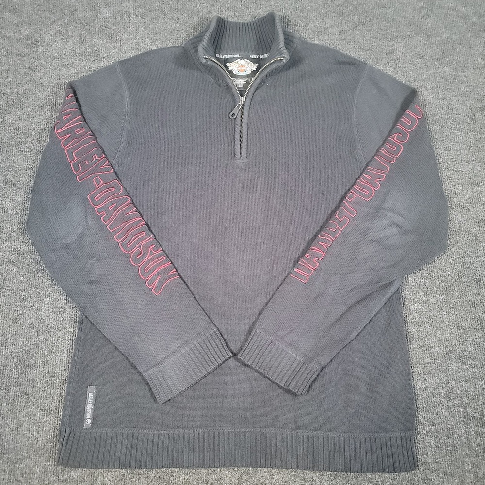 Harley-Davidson Men's Quarter Zip Sweater‎ Black Red Logo Size M